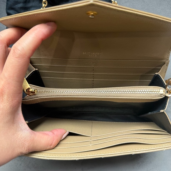 Beige YSL monogram with gold wallet on chain bag clutch - Picture 7 of 11